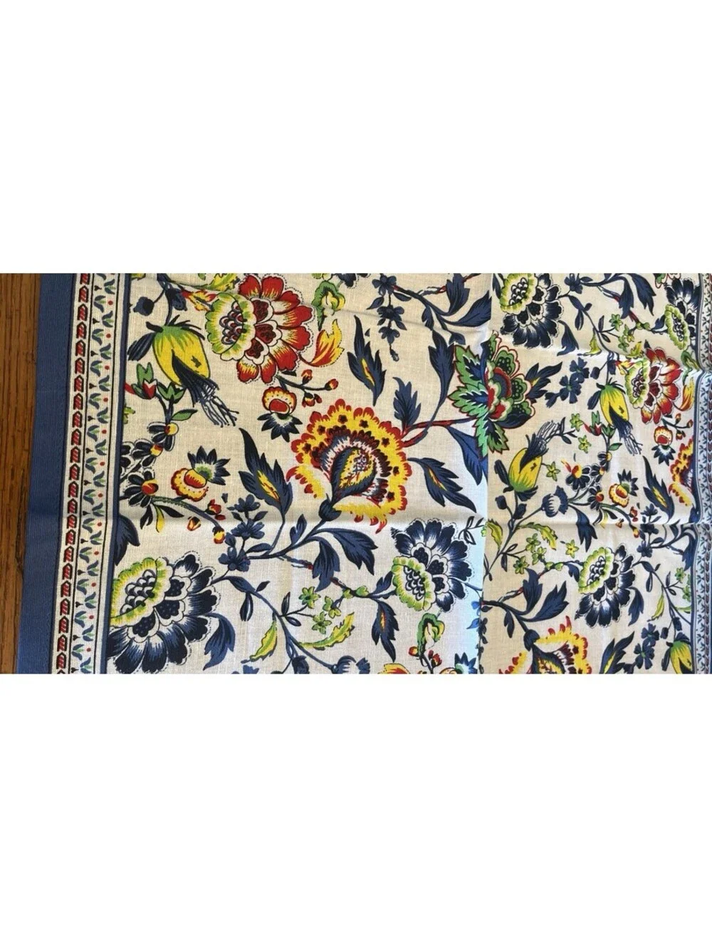 French Style Floral Bird Cloth Dinner Napkins Blue Yellow Red Set of 4